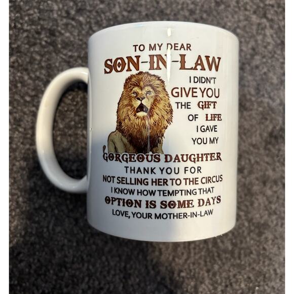 NWT funny Son in Law mug with lion on it funny Christmas gift - Picture 2 of 2